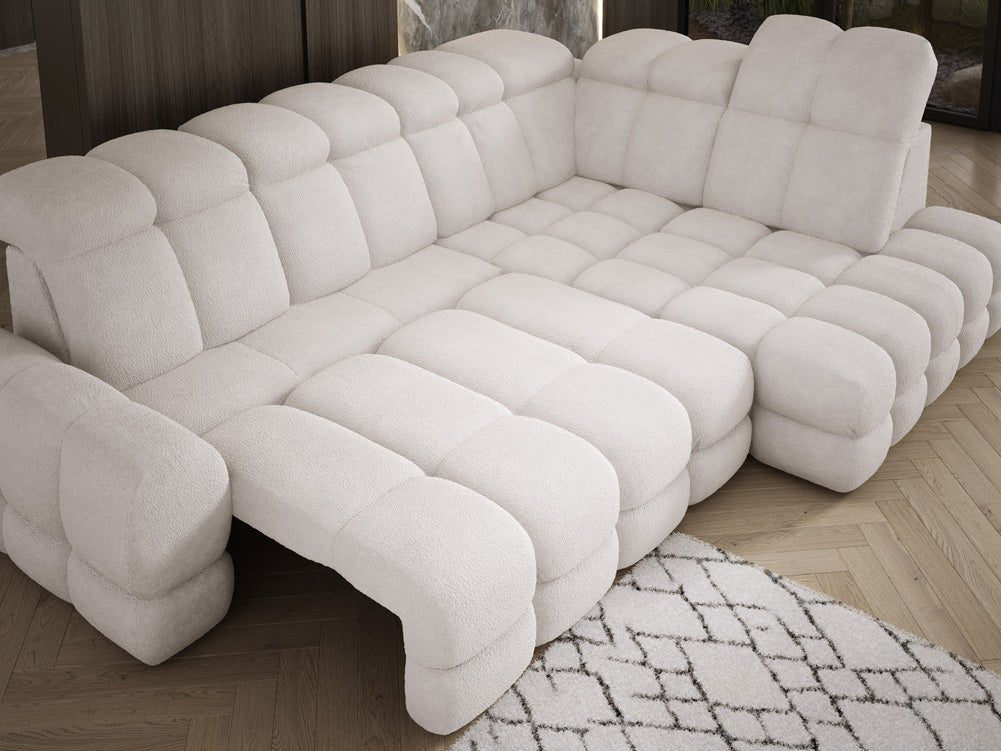 Designer Sofa Lima L with electric sleeping function in bouclé