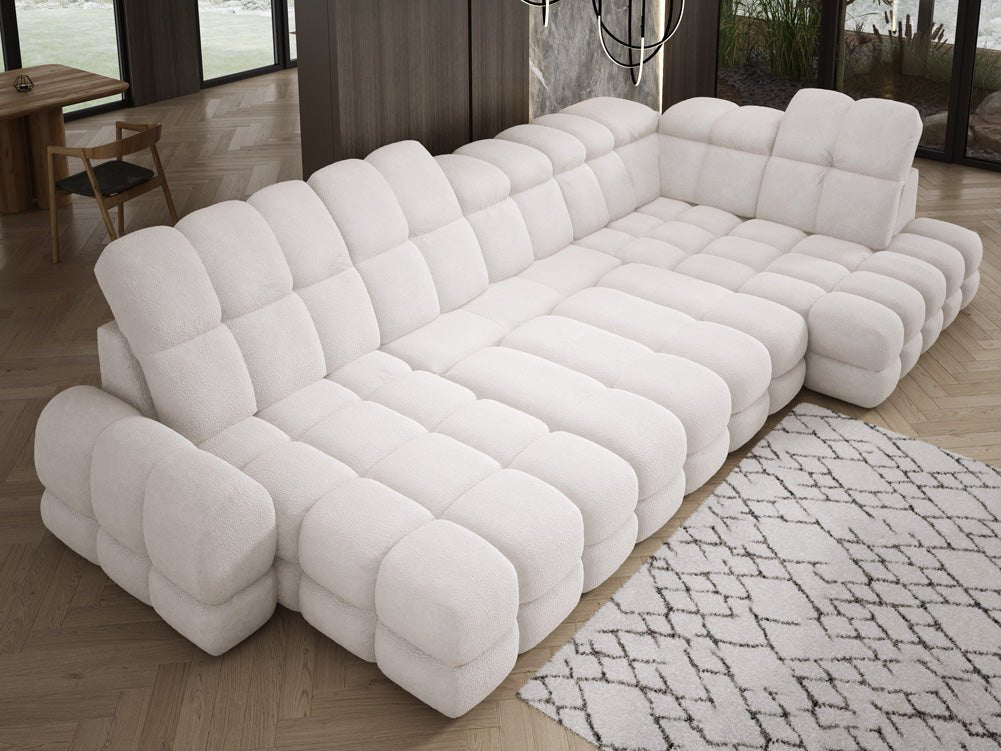 Designer Sofa Lima U with electric sleeping function in bouclé