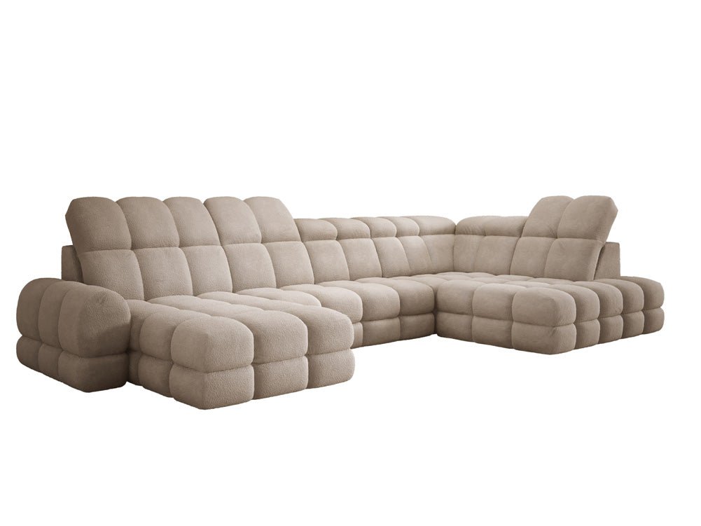 Designer Sofa Lima U with electric sleeping function in bouclé