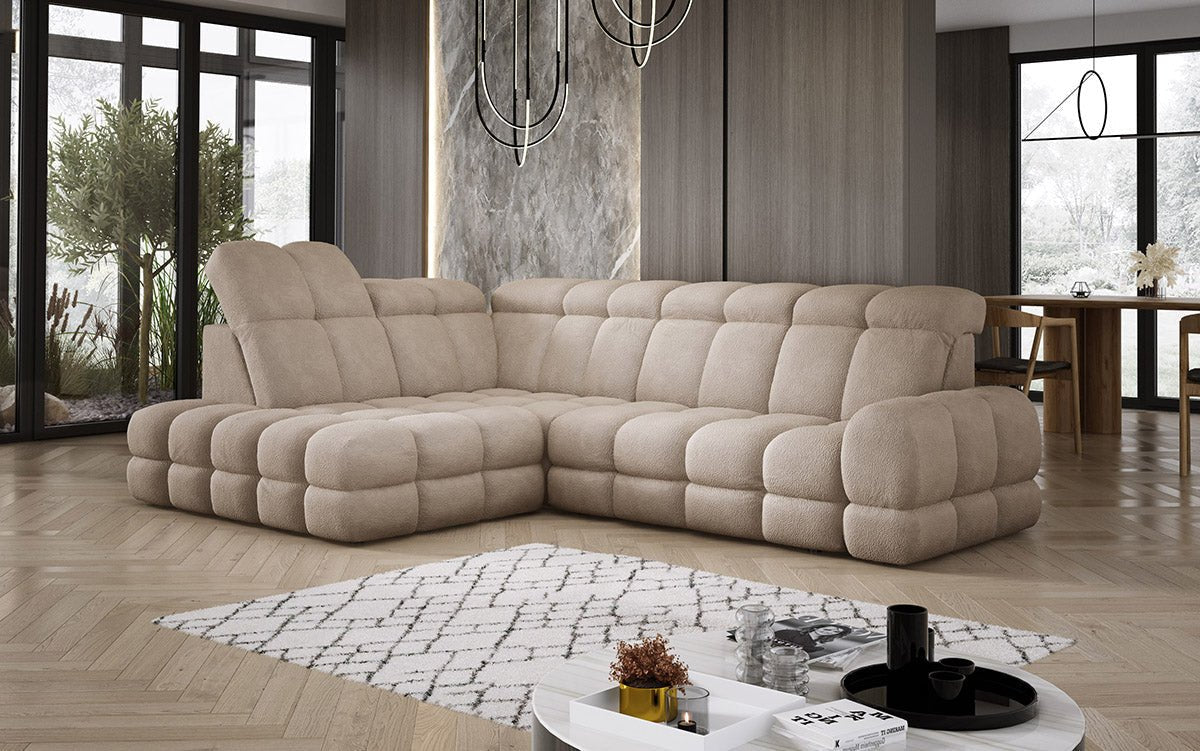 Designer Sofa Lima L with electric sleeping function in bouclé