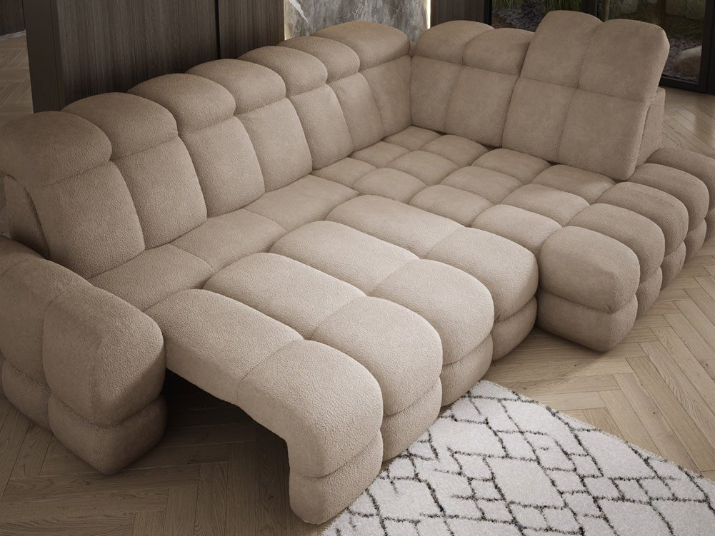 Designer Sofa Lima L with electric sleeping function in bouclé