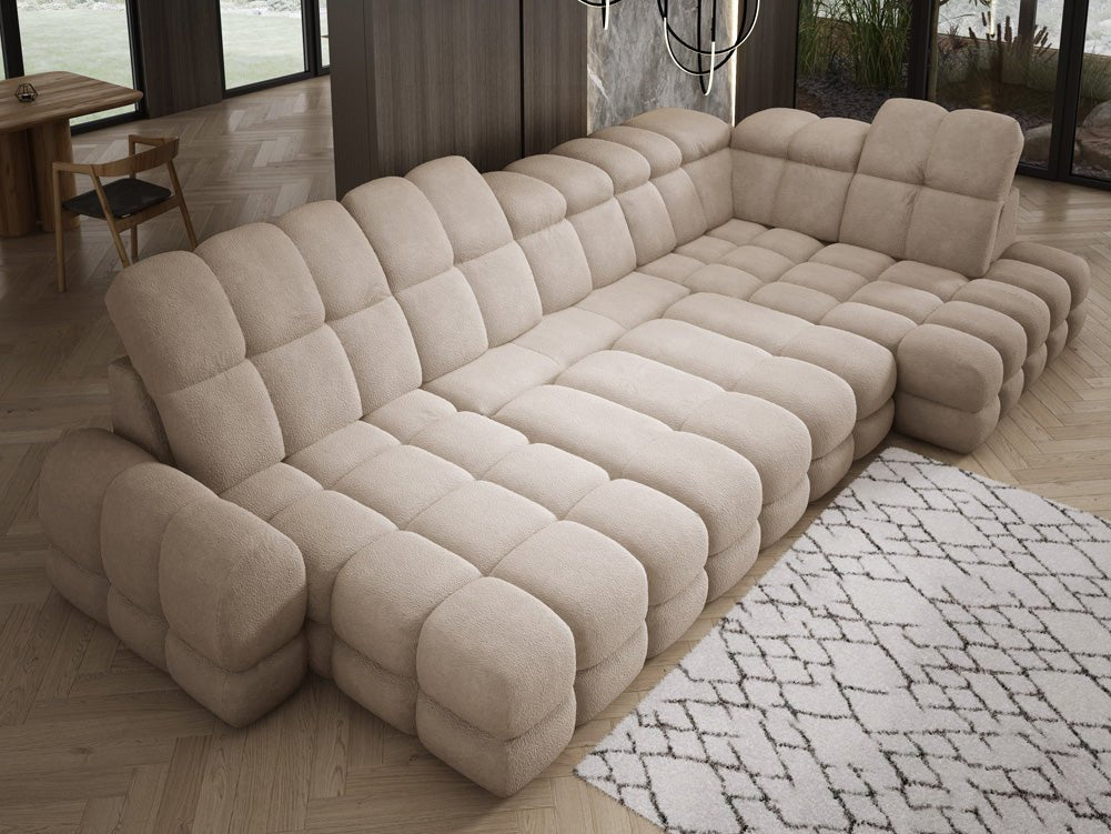 Designer Sofa Lima U with electric sleeping function in bouclé