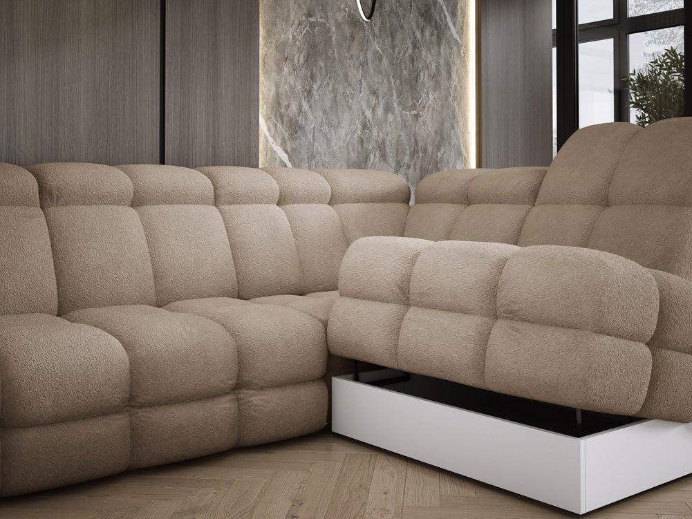 Designer Sofa Lima L with electric sleeping function in bouclé