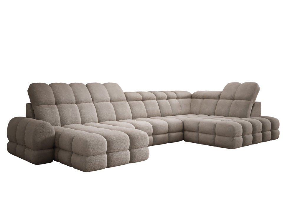 Designer Sofa Lima U with electric sleeping function in bouclé