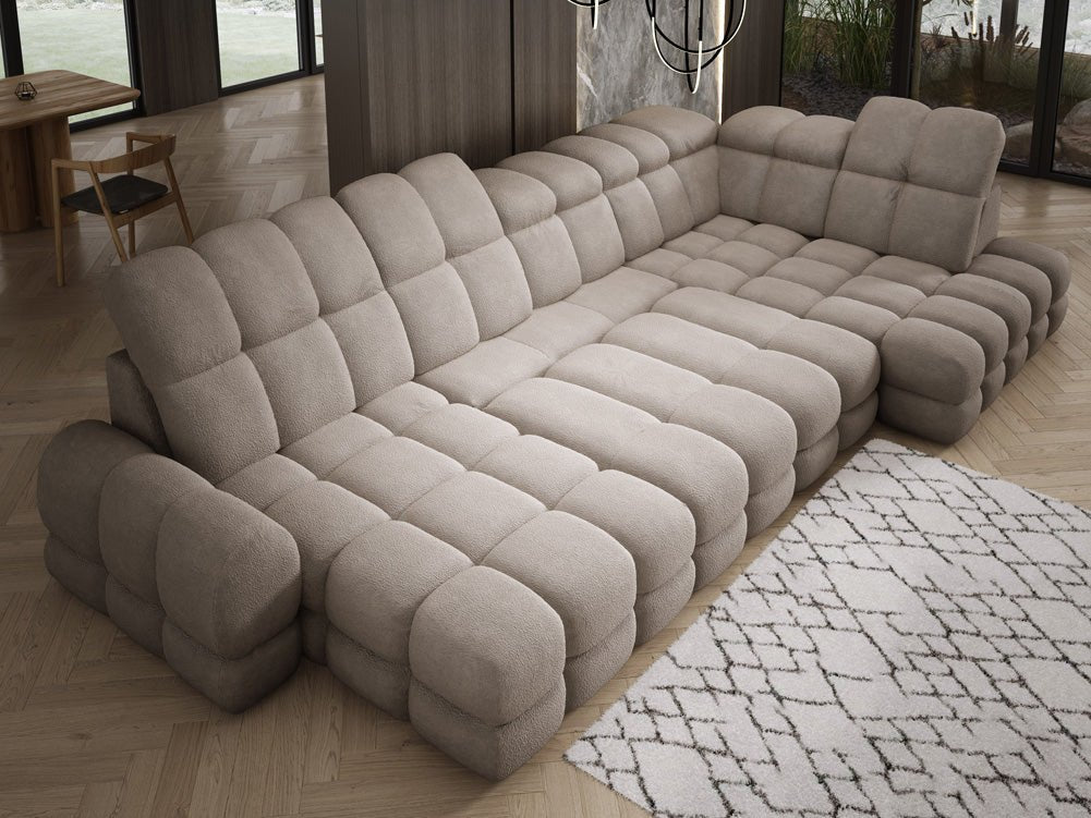 Designer Sofa Lima U with electric sleeping function in bouclé