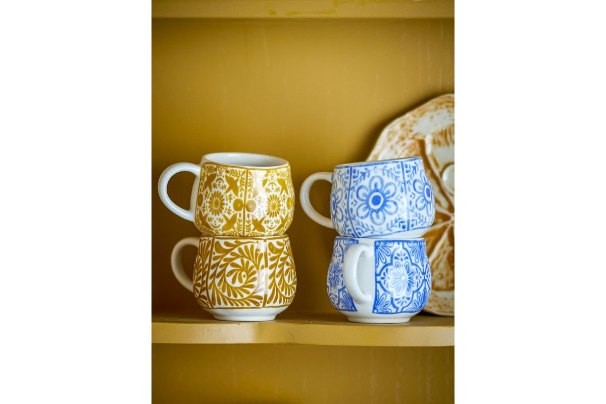 Becher-Set Eirvik – Blo- Orange Steingut (4-Deel)