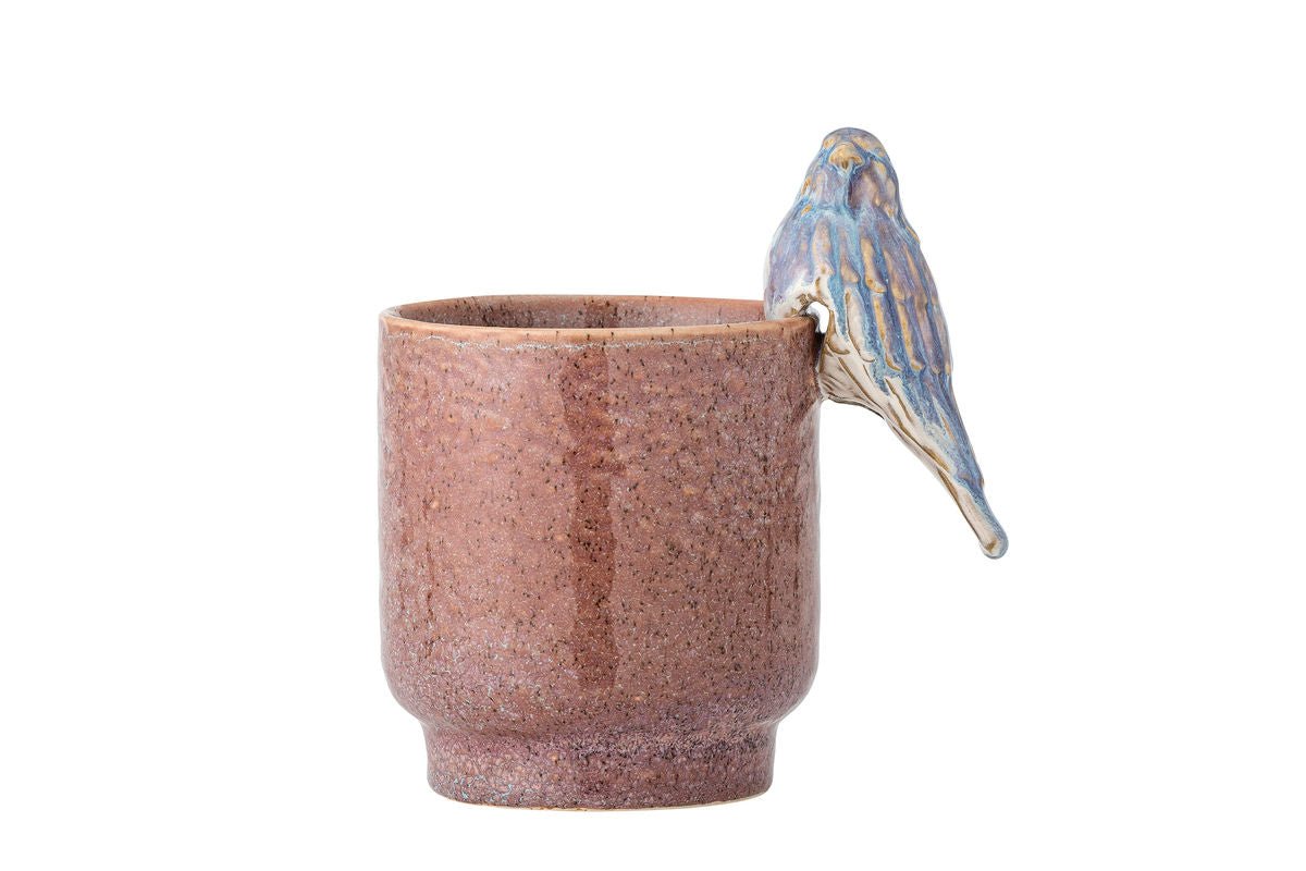 Blummepott Birdy - Handbemolten Steingut mat dekorativem Vugel