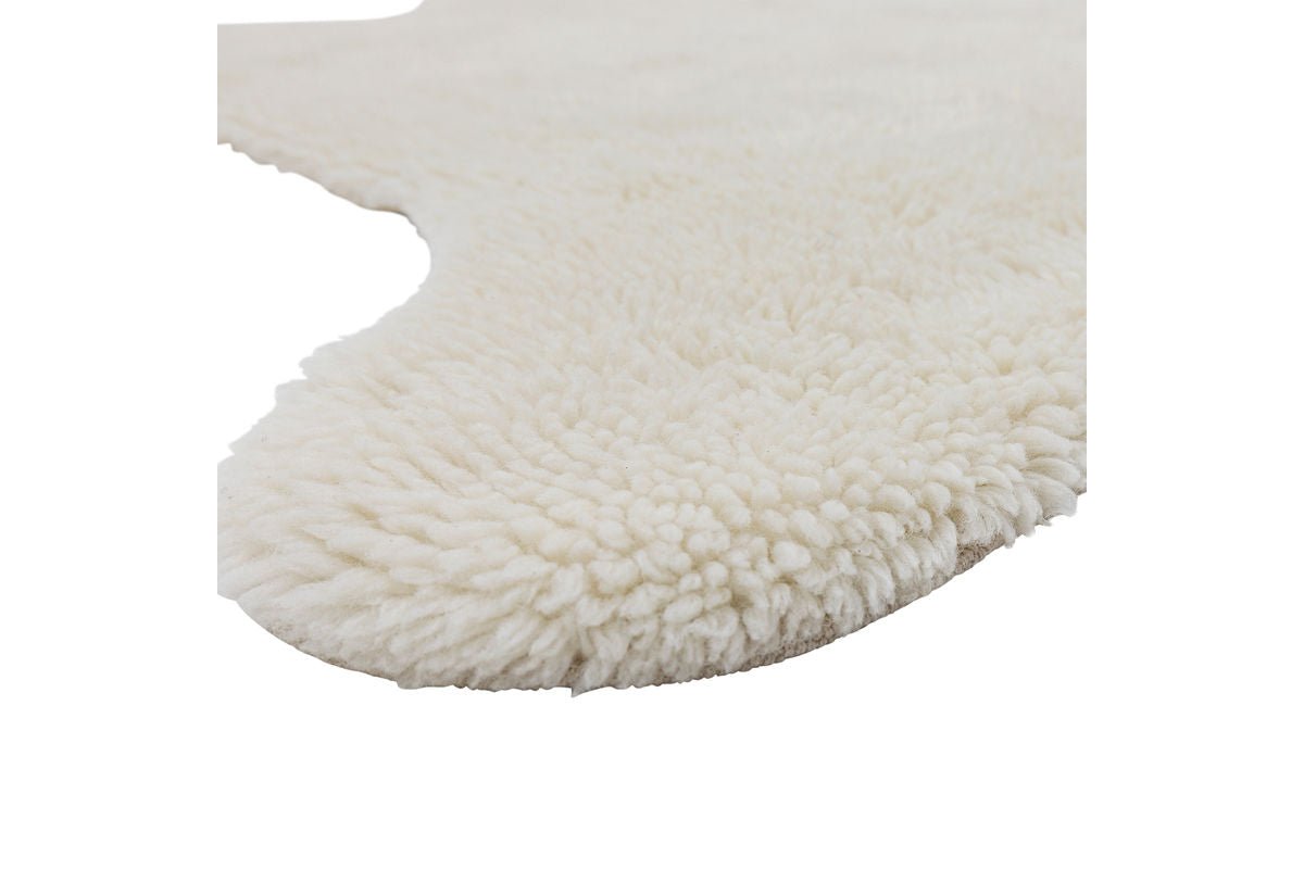Kanner-Teppe „Björn“ – Wäisse Wollteppe an Béierform