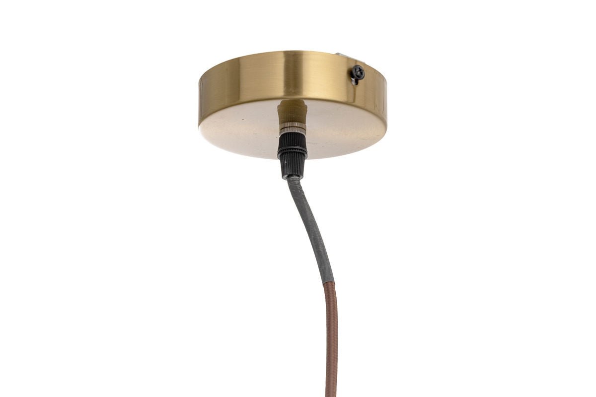 Pendelleuchtdana – Griisst Glas mat gëllener Fassong