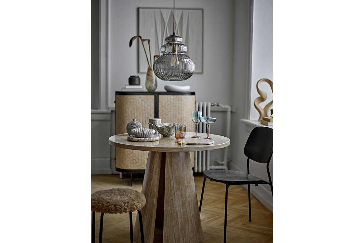 Pendelleuchtdana – Griisst Glas mat gëllener Fassong