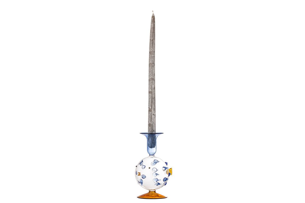 Kerzenhalter Fuad – mundgeblasenes Glas in Blau & Bernstein