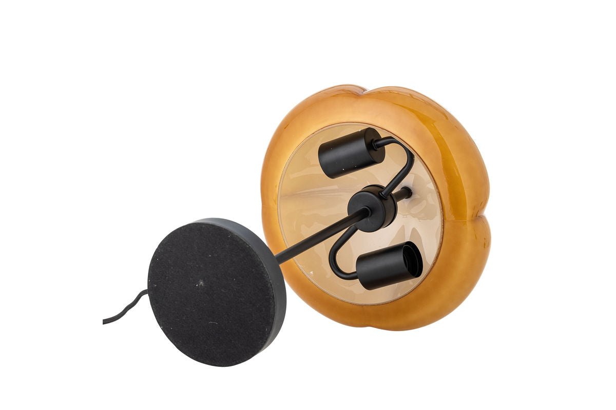 Dëschlampe Solaro – Gebogte Glasliichtschierm a waarmem giel