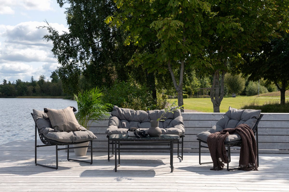 Garten Loungeset Marvella – 4-deellegt Outdoor-Sofa-Set a Schwaarz mat Polsterungen