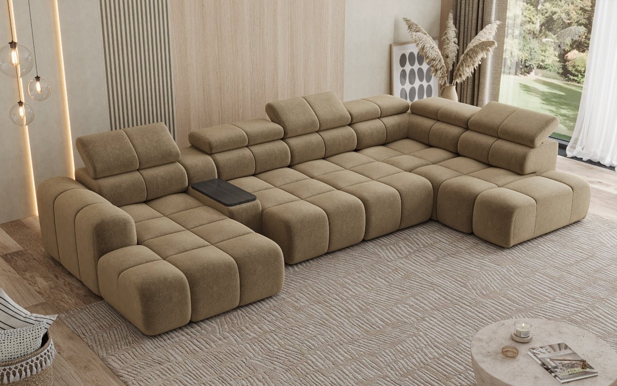 Designer Sofa Wunnlandschaft Mia mat elektrescher Sëtzvergréisserung a Chenille