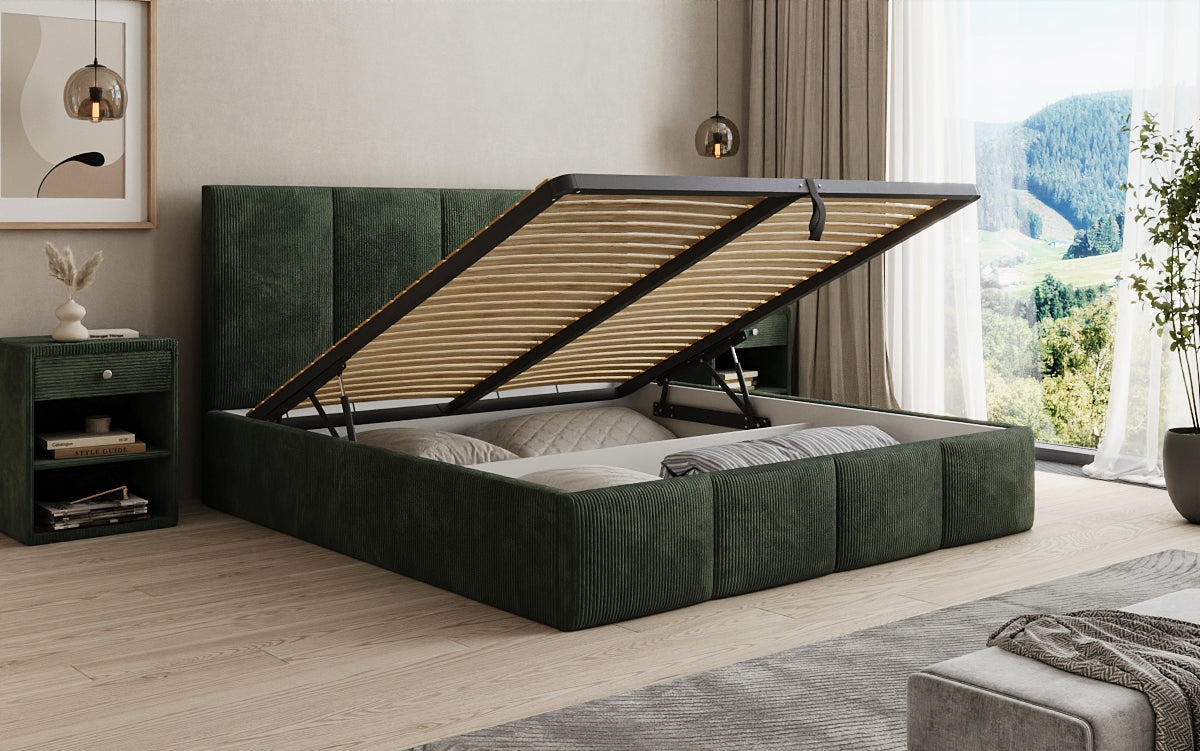 Designer Polsterbett Mina in Cord mit Stauraum
