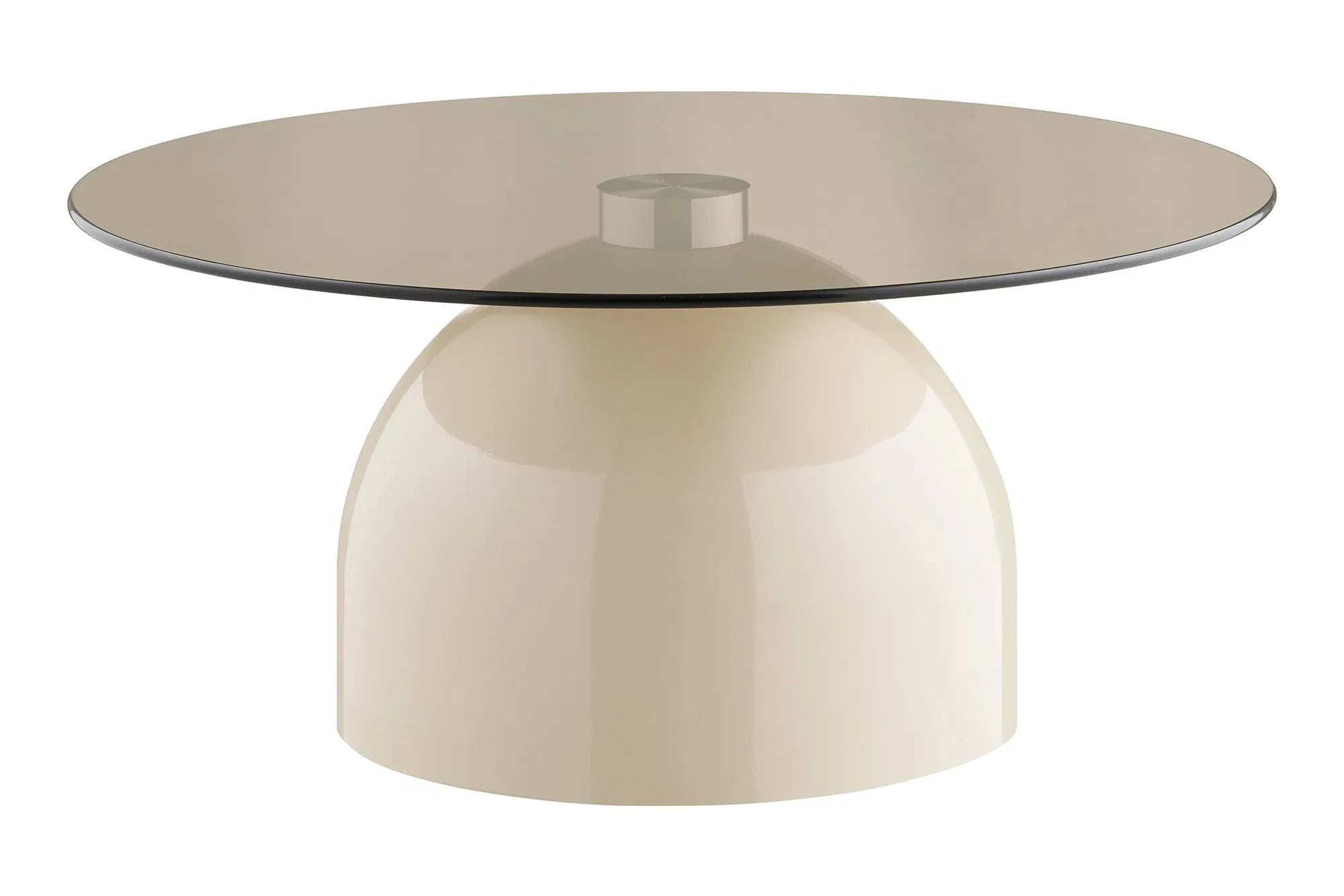 Couchtisch Solvaira – mat ronder Glasplack an skulpturale Metallfous