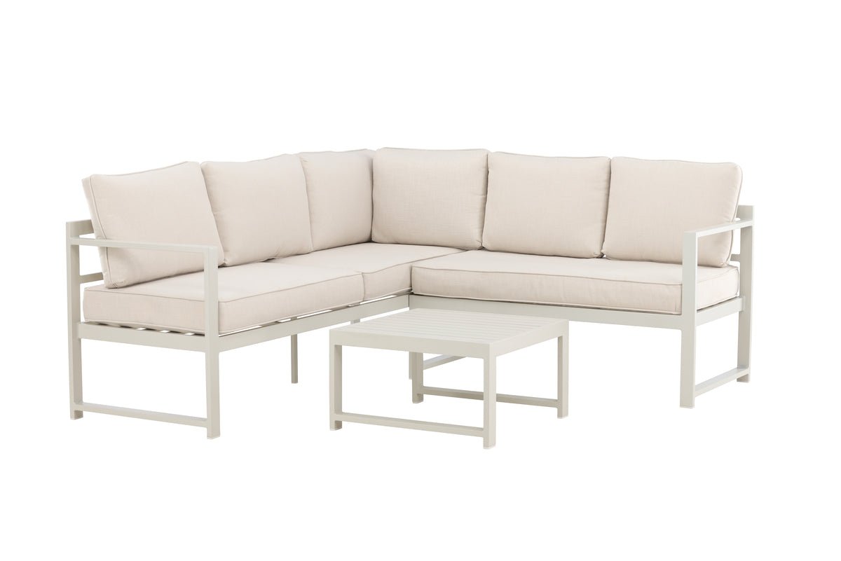 Garten Loungeset Nadi – 3-teilig mit Tisch in Beige aus Aluminium & Polyester