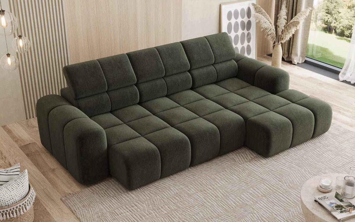 Designer Sofa Mia L mat elektrescher Sëtzvergréisserung a Chenille