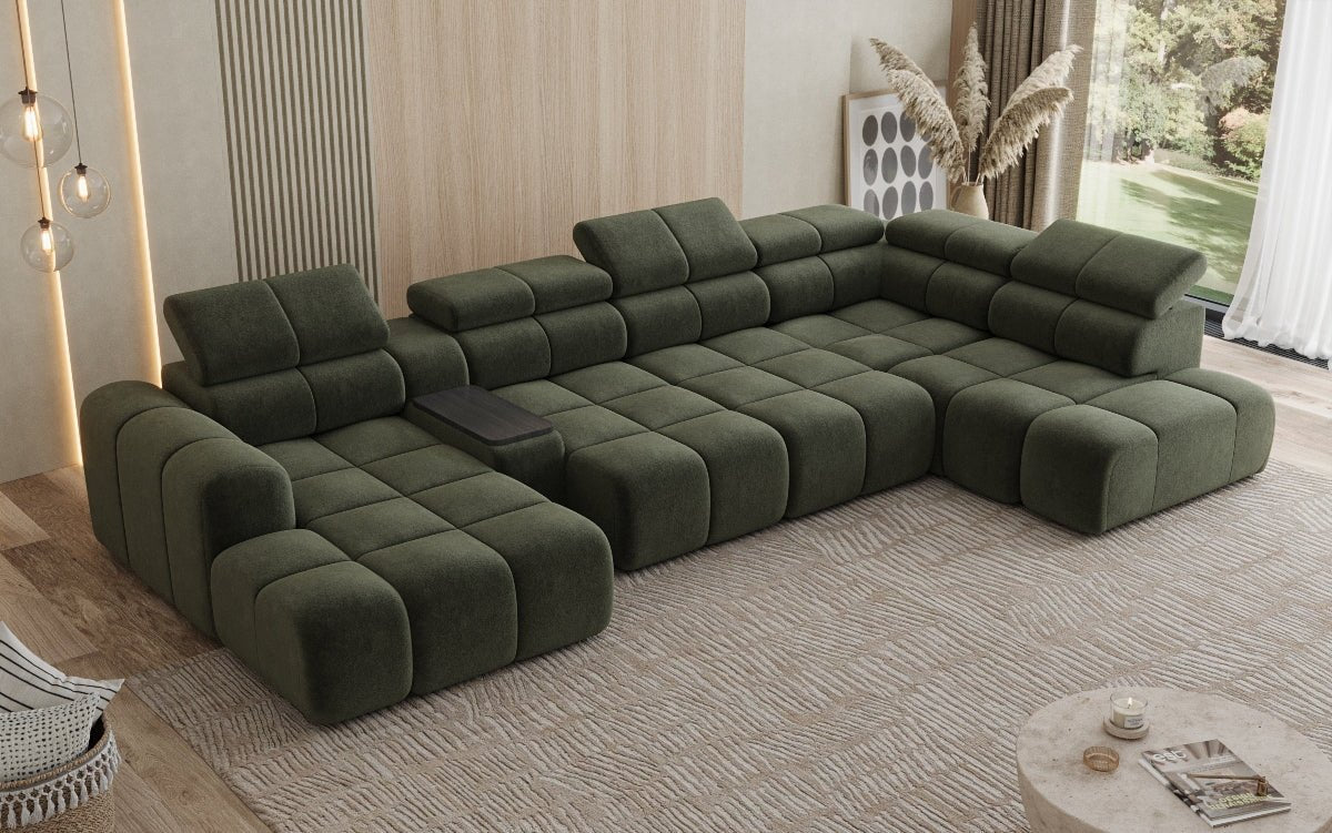 Designer Sofa Wunnlandschaft Mia mat elektrescher Sëtzvergréisserung a Chenille