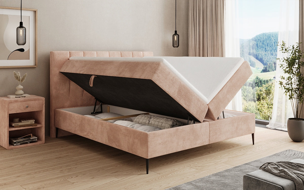 Boxspringbett Lucca in Cord mit Stauraum und Füßen