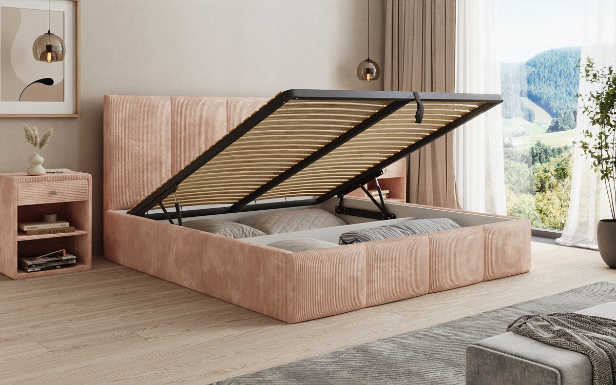 Designer Polsterbett Mina in Cord mit Stauraum