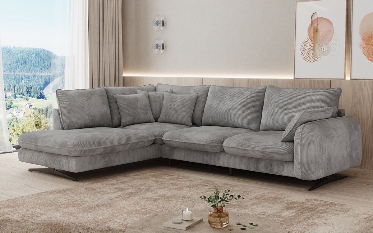 Designer-Ecksofa Laguna mat Metallféiss a Cord