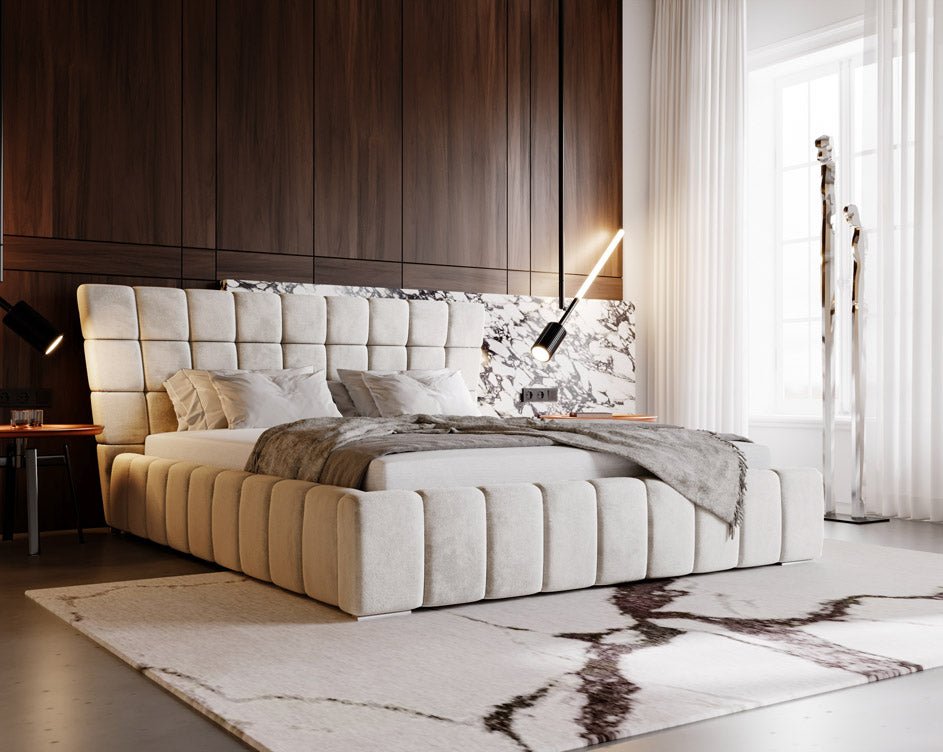 Designer Polsterbett Adore aus Samt mat Stauraum