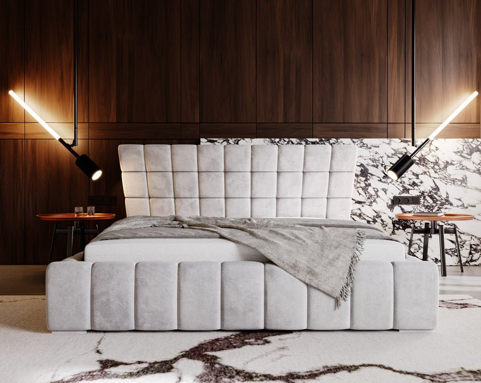 Designer Polsterbett Adore aus Samt mat Stauraum