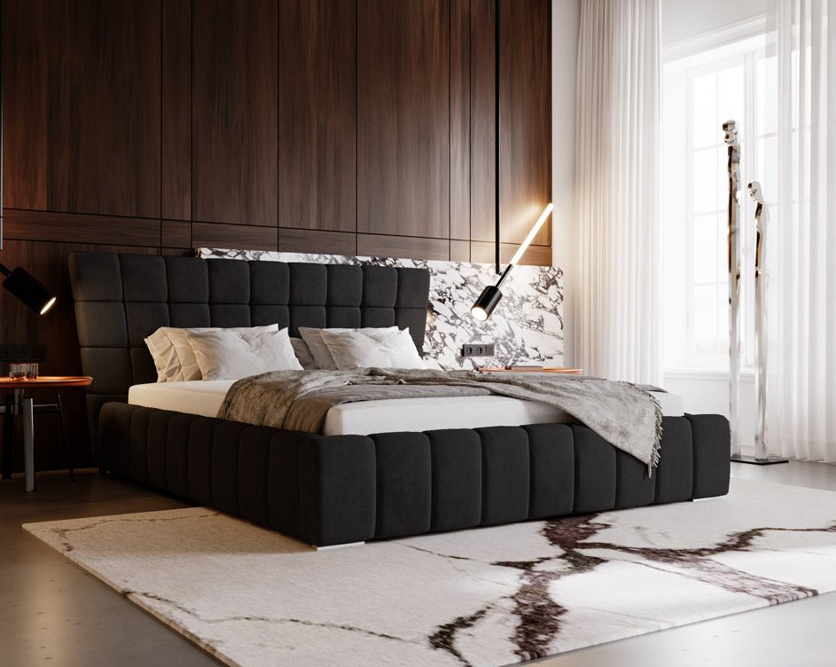 Designer Polsterbett Adore aus Samt mat Stauraum