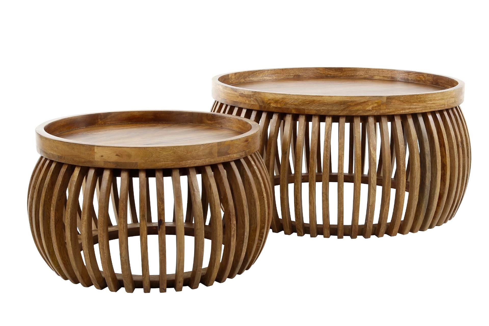 Couchtisch Khamar - 2er Set aus Mangoholz mit bauchigem Sockel