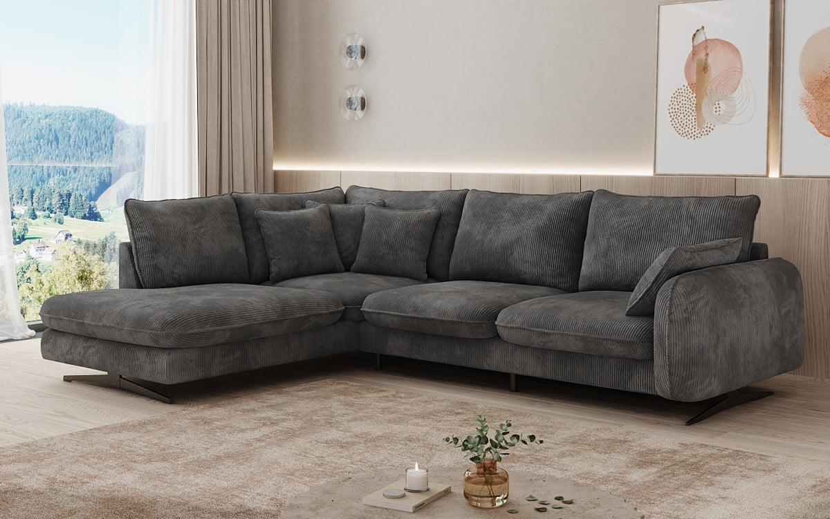 Designer-Ecksofa Laguna mat Metallféiss a Cord