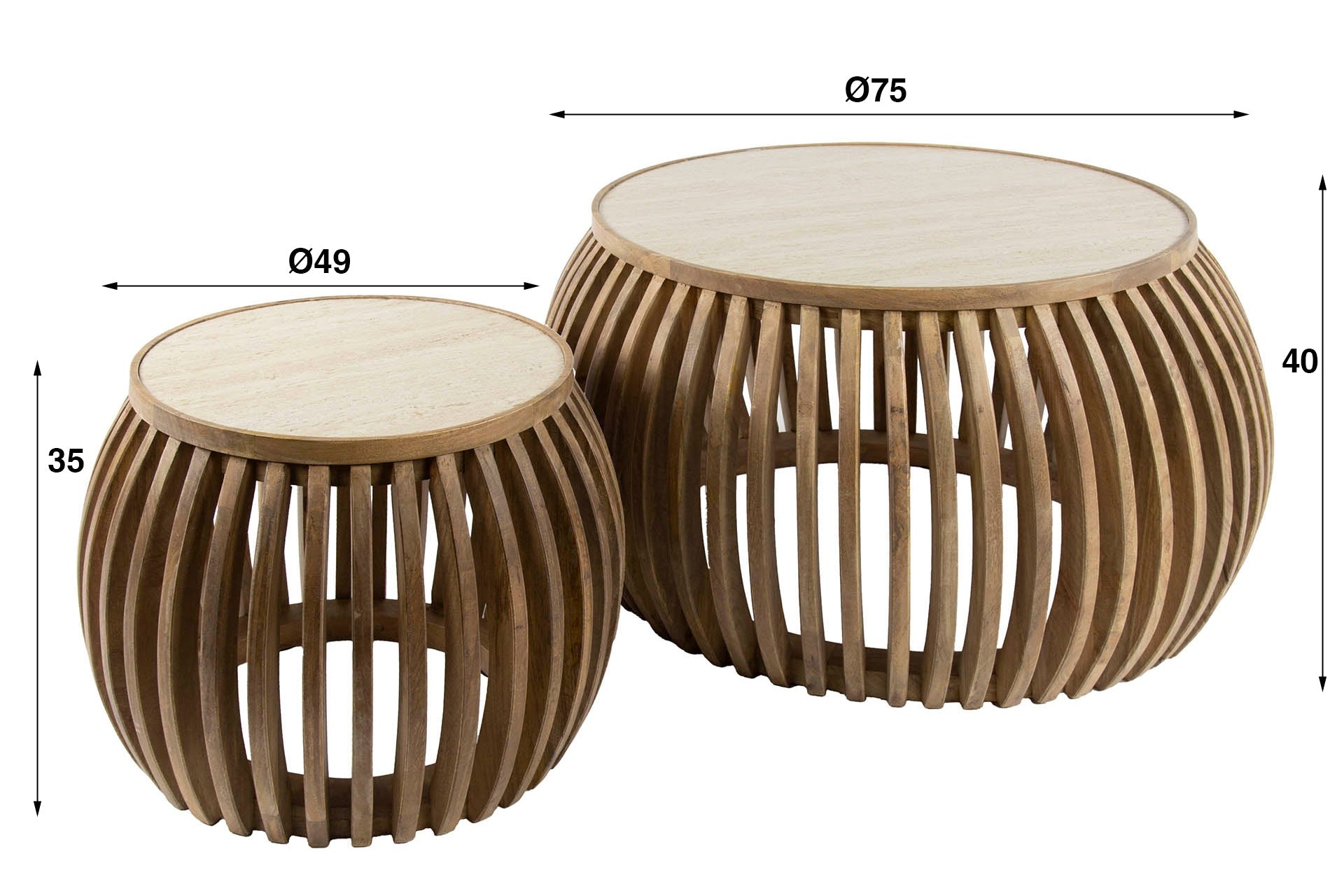 Couchtisch Arida - 2er Set aus Mangoholz mat Keramik-Tischplacke