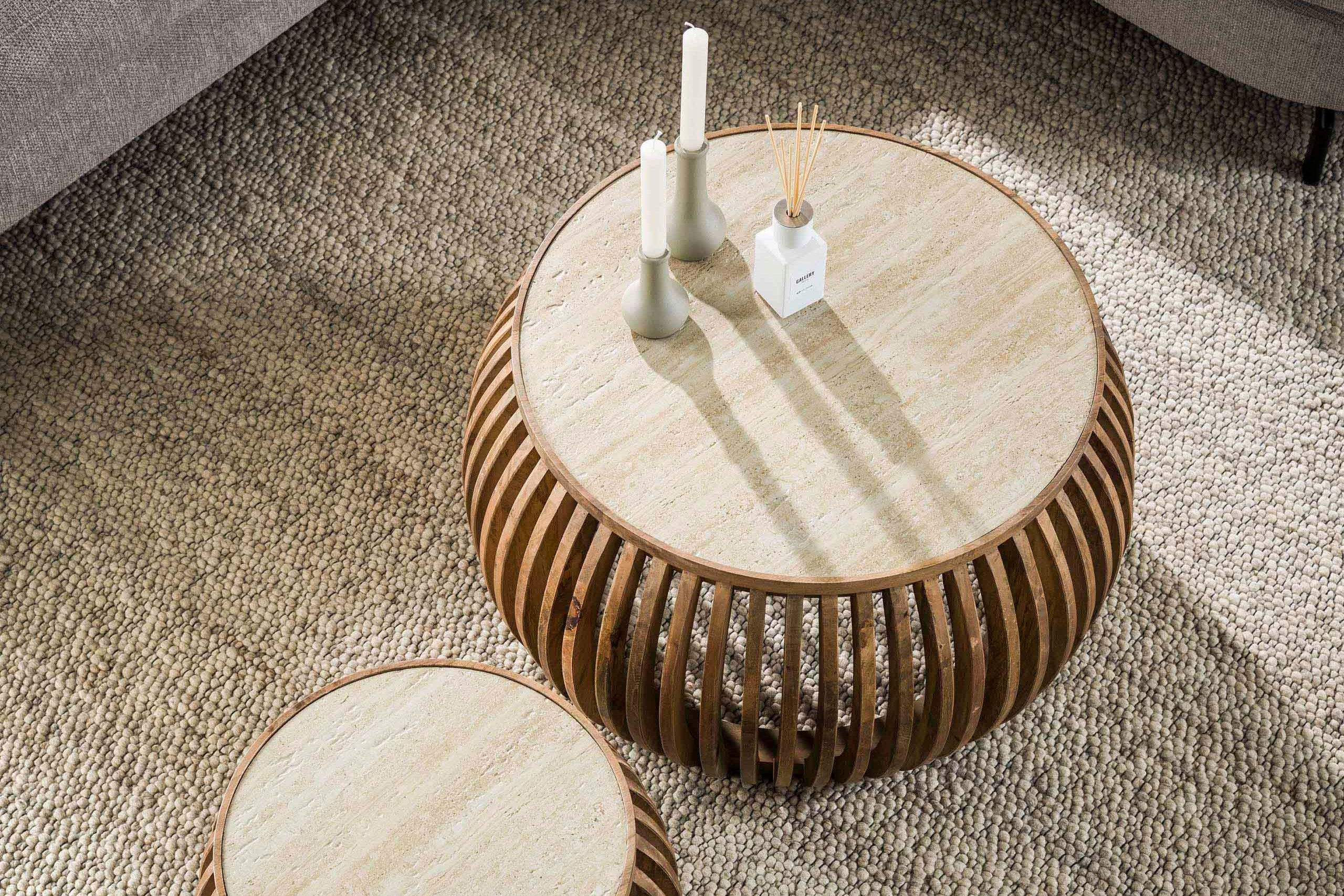 Couchtisch Arida - 2er Set aus Mangoholz mat Keramik-Tischplacke