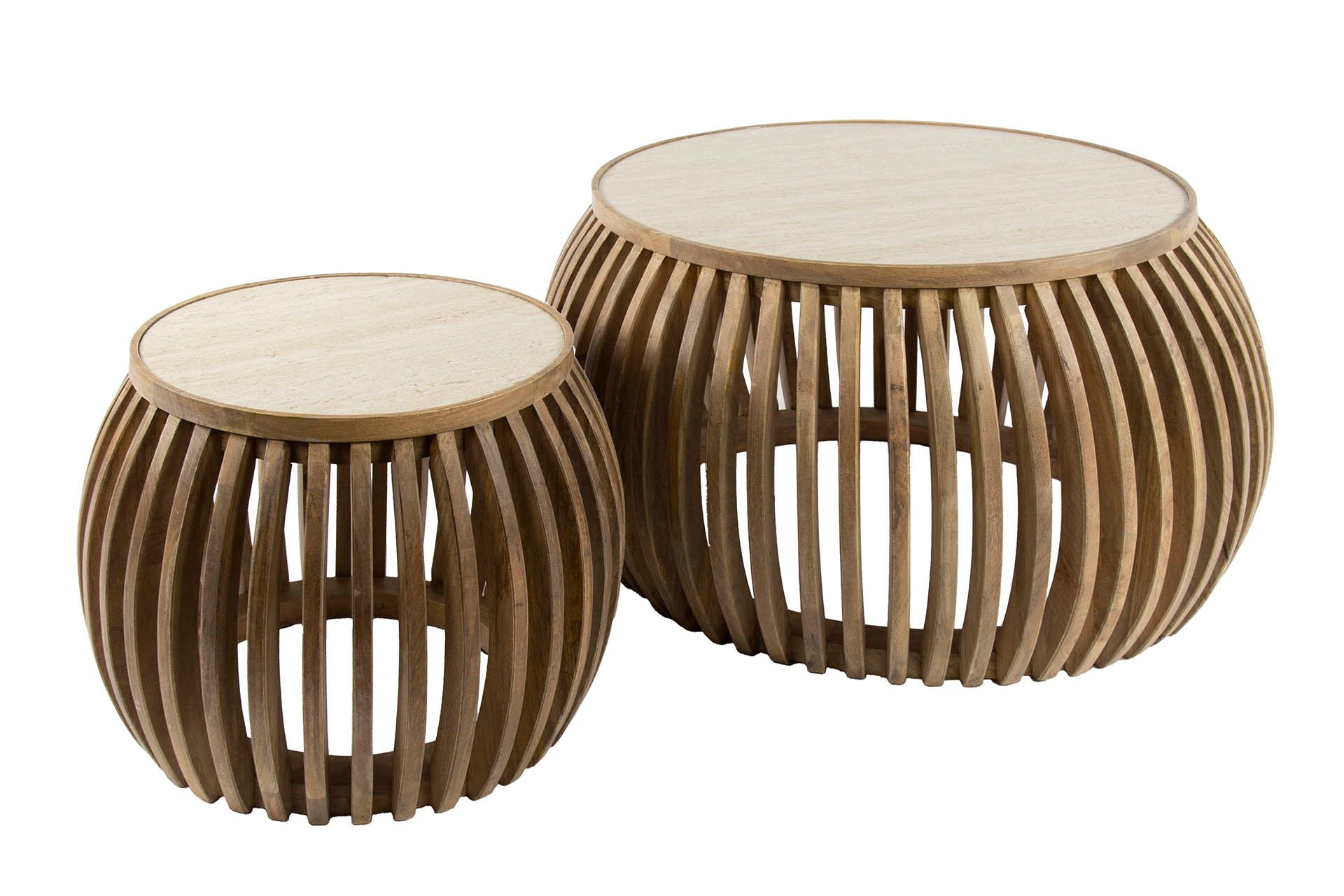 Couchtisch Arida - 2er Set aus Mangoholz mat Keramik-Tischplacke