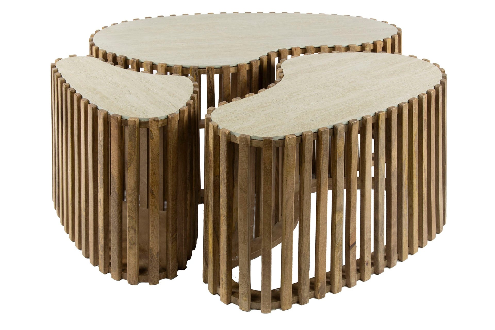 Couchtisch Savara - 3er Set aus Mangoholz mat Keramik-Tischplack