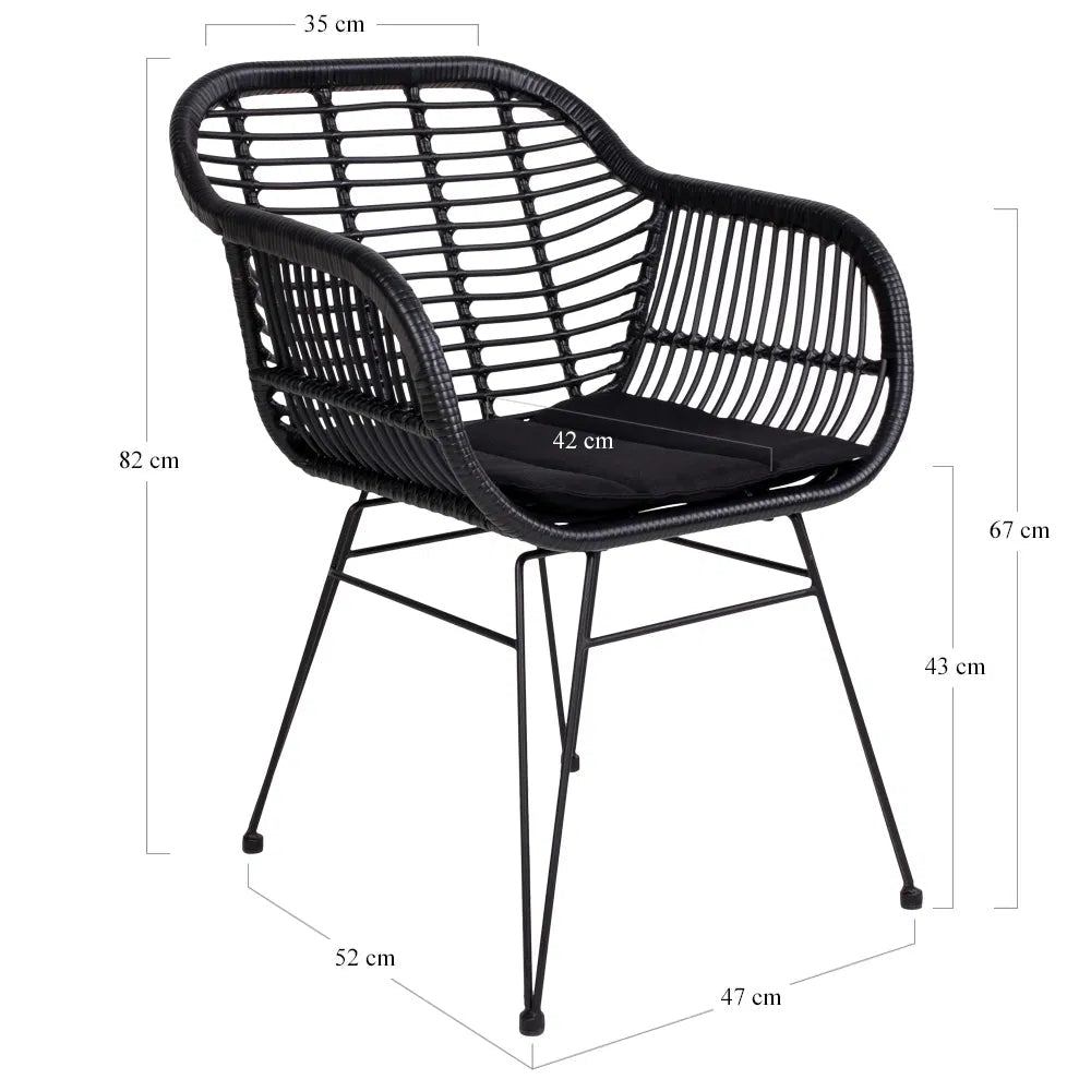 2er Set - Gartenstuhl Firenze Schwarz aus Stahl/Polyrattan