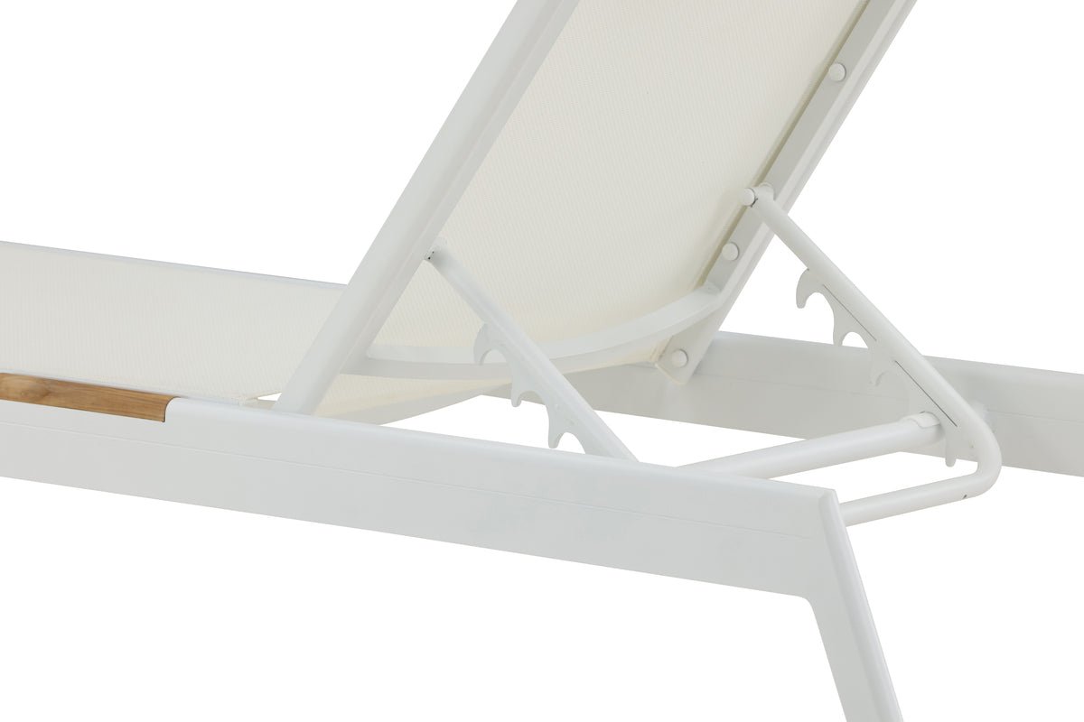 2er Set Sonnenliege Novira - Weiß mit Teakholz-Details