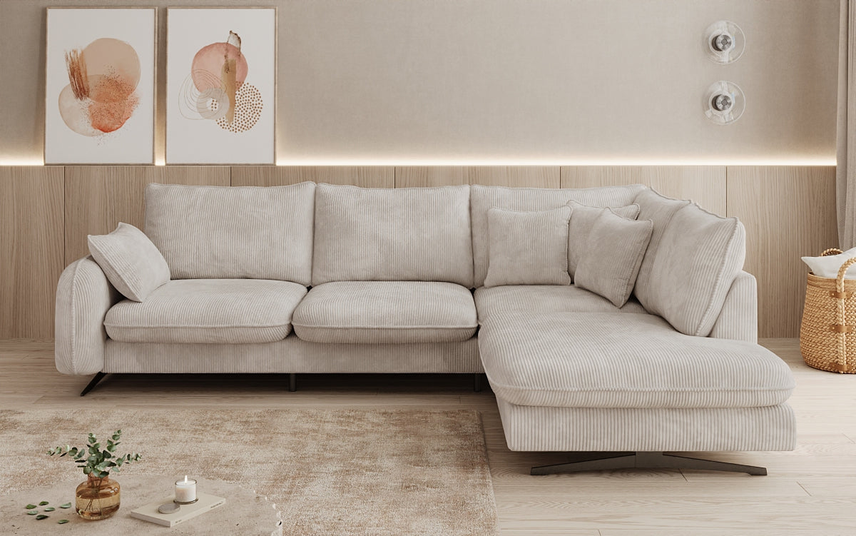Designer-Ecksofa Laguna mat Metallféiss a Cord
