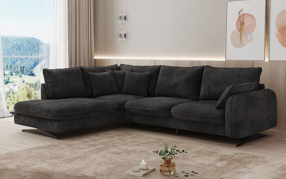 Designer-Ecksofa Laguna mat Metallféiss a Cord