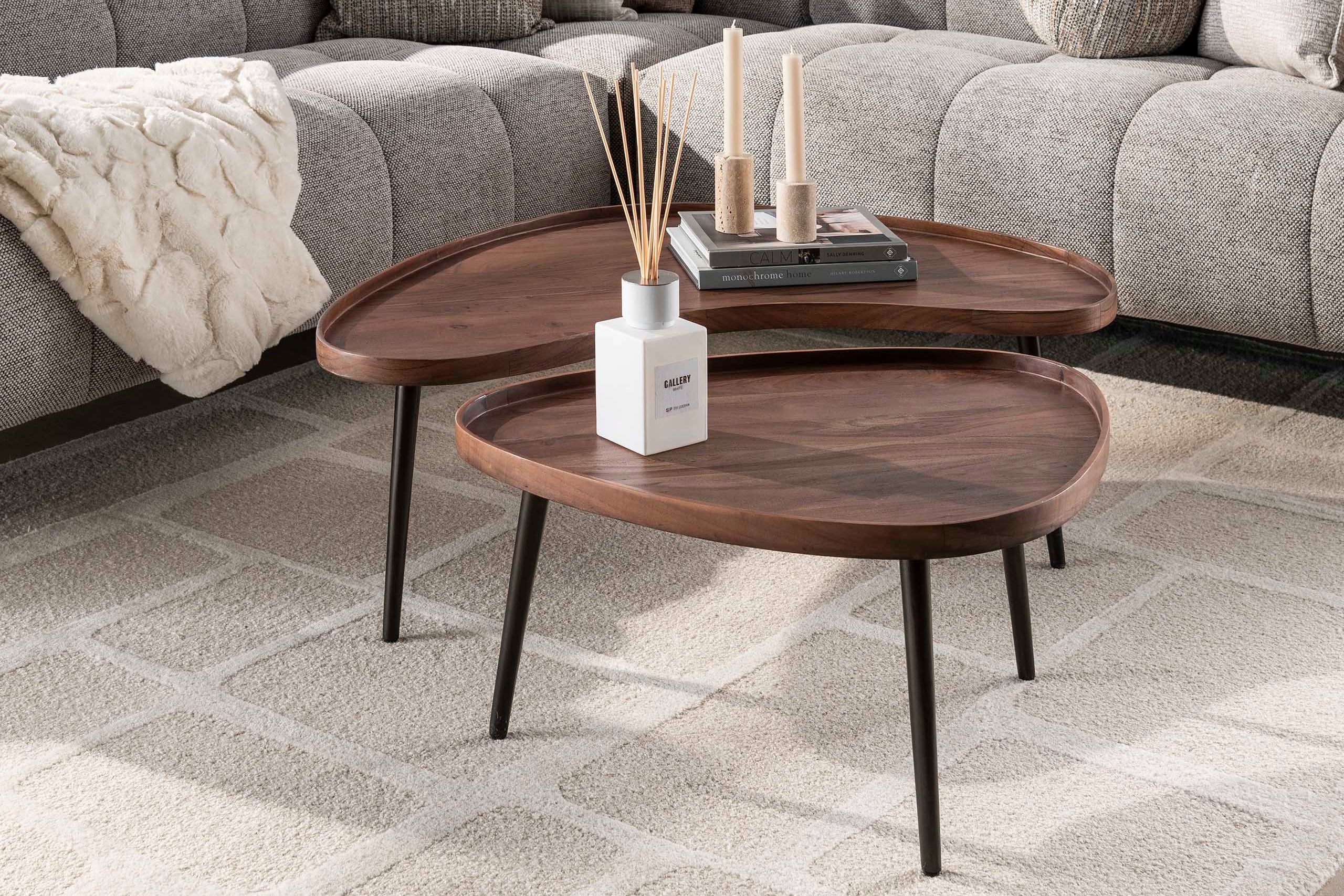 Couchtisch Zamira - 2er Set aus hochwertigem Akazienholz in braunem Finish