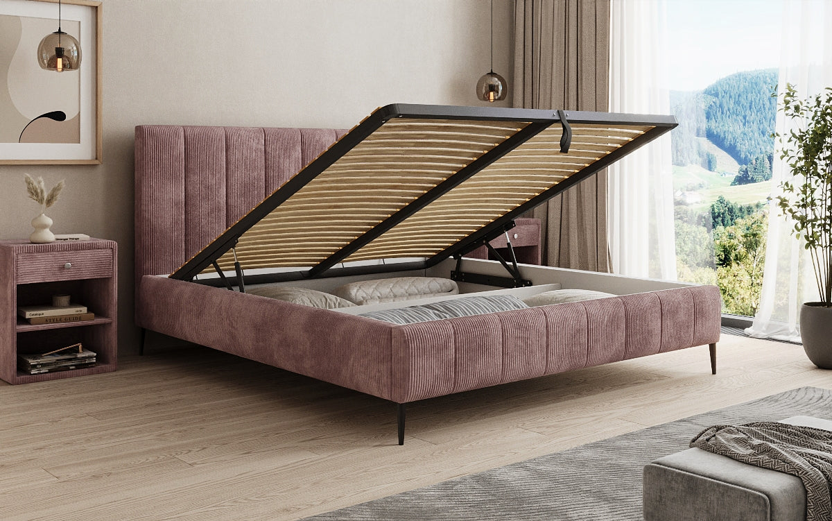 Designer Polsterbett Astrid in Cord mit Stauraum