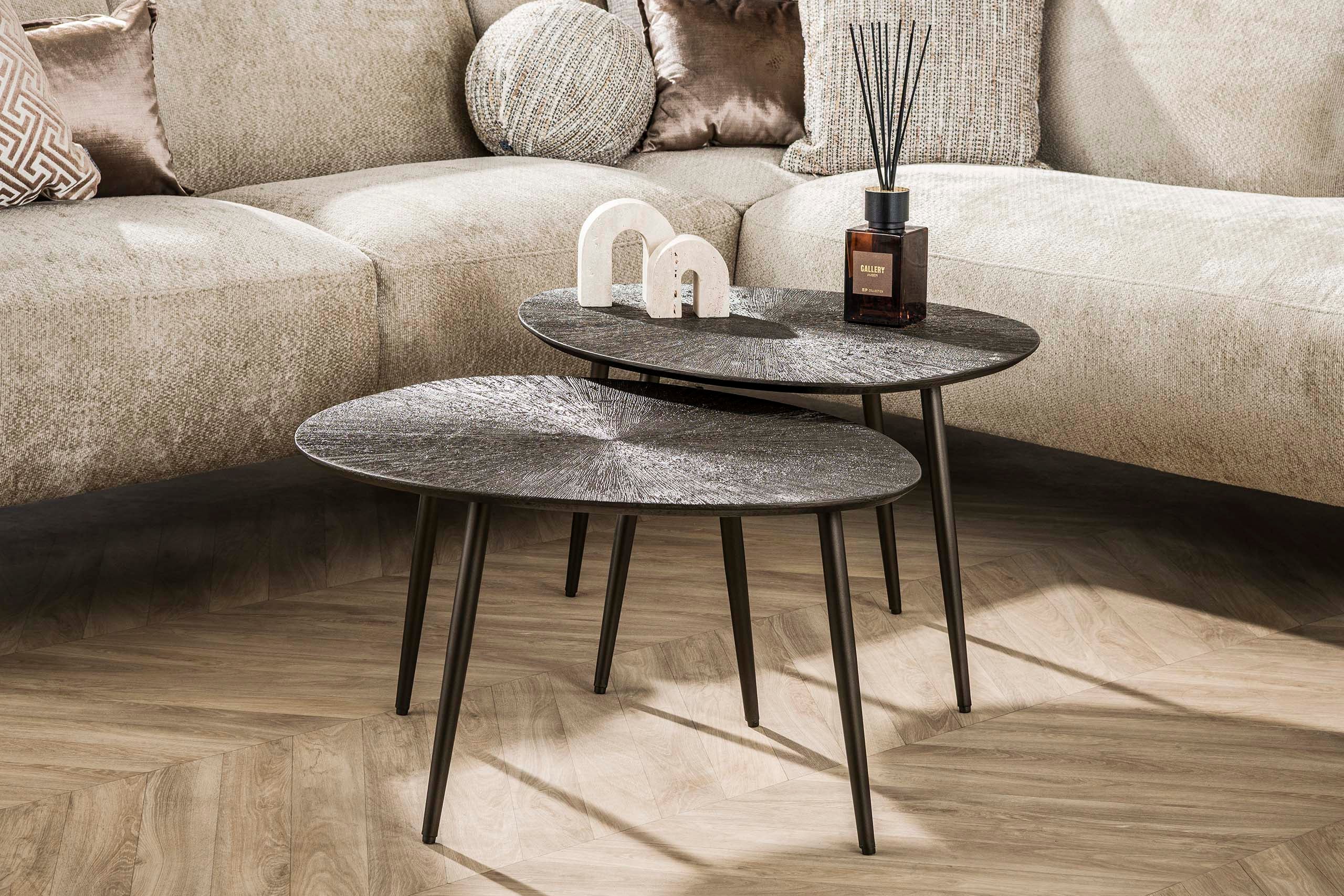 Couchtisch Arivon - 2er Set mat Ray Metal-Finish am waarmen brongbronze Faarfton