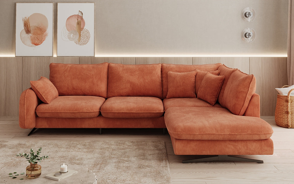 Designer-Ecksofa Laguna mat Metallféiss a Cord