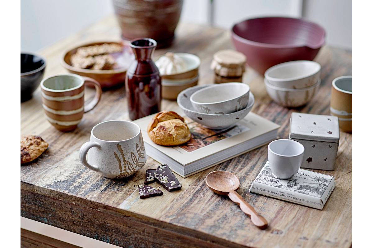 Schossel-Set Florina – Steingutt mat florale Dekoratioun (3-Deel)