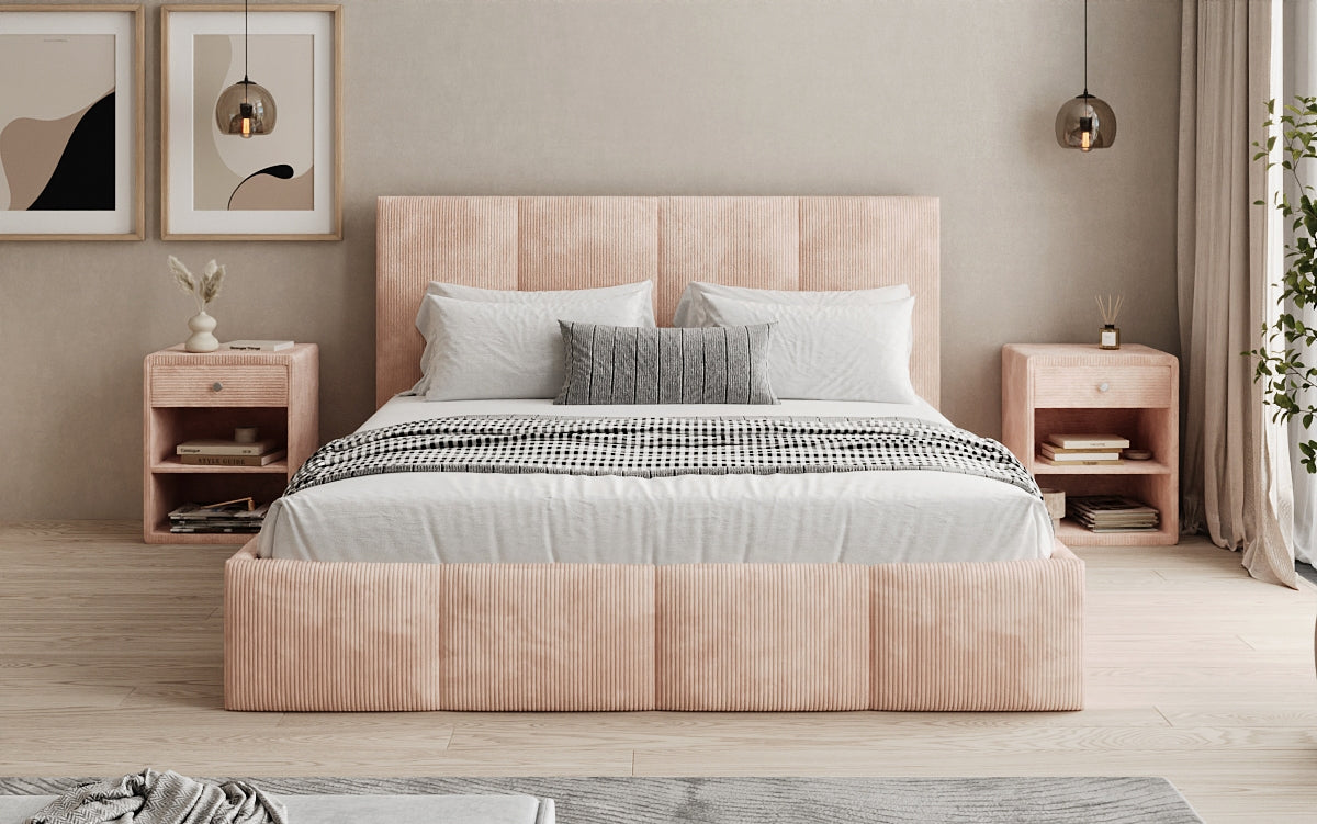 Designer Polsterbett Mina in Cord mit Stauraum