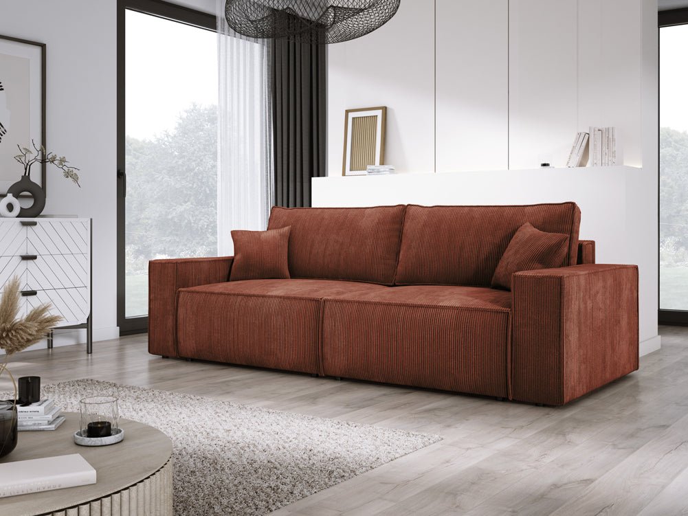 Designer Sofa Velanova 3 Sitzer Cord mit Schlaf- und Klappfunktion