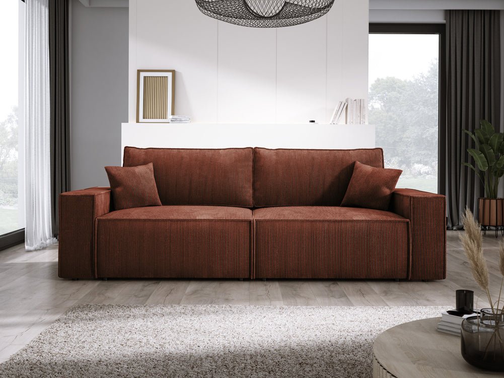 Designer Sofa Velanova 3 Sitzer Cord mit Schlaf- und Klappfunktion