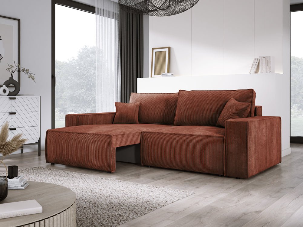 Designer Sofa Velanova 3 Sitzer Cord mit Schlaf- und Klappfunktion