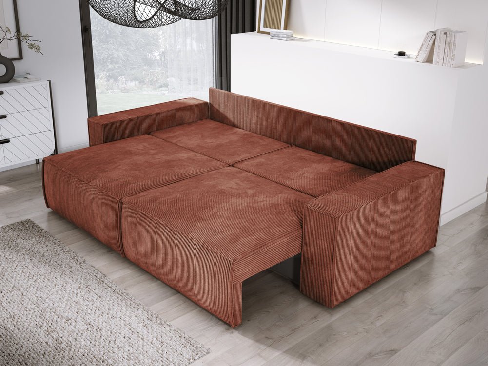 Designer Sofa Velanova 3 Sitzer Cord mit Schlaf- und Klappfunktion