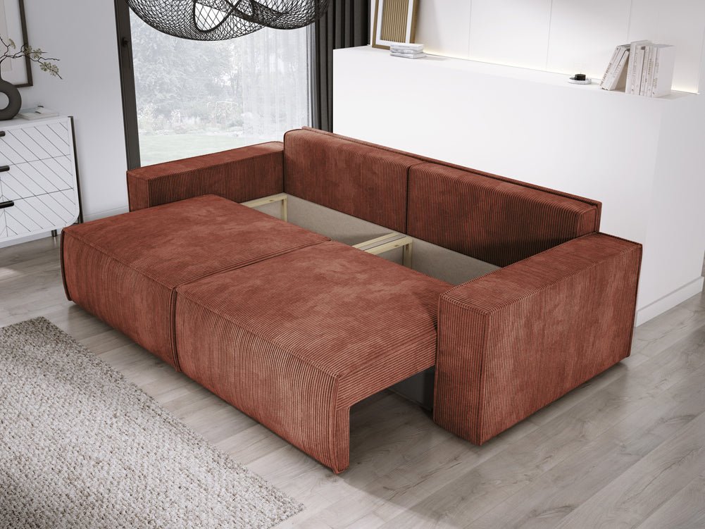 Designer Sofa Velanova 3 Sitzer Cord mit Schlaf- und Klappfunktion